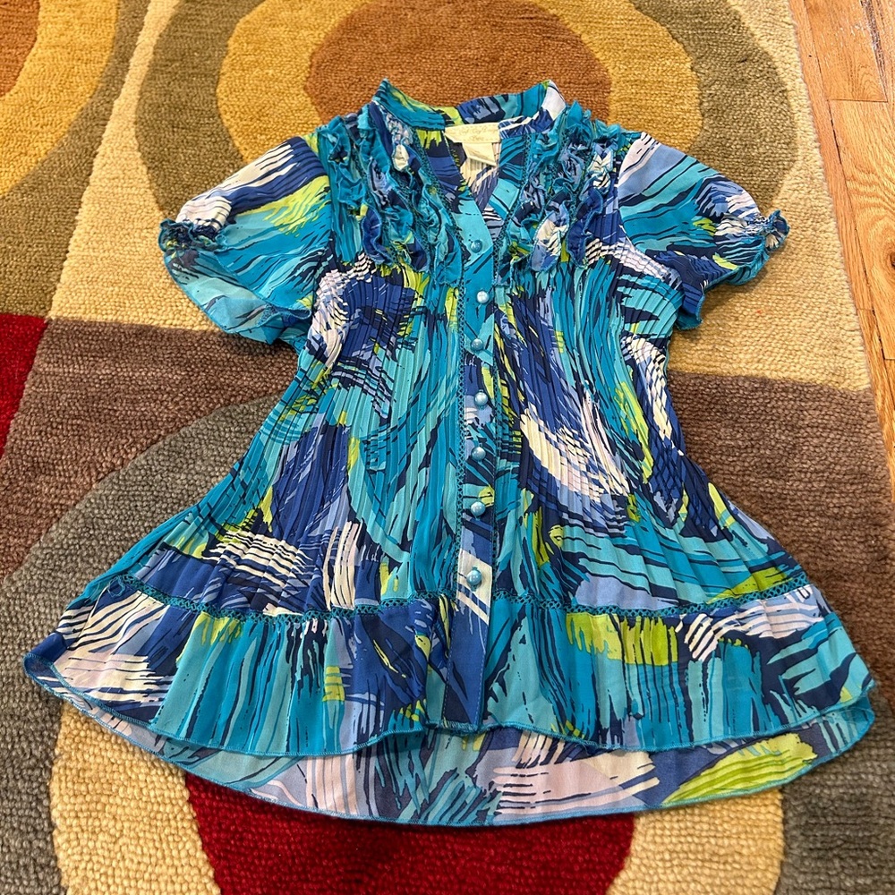 10 for $15 Y2K Style Vintage Sheer Printed Button Down Blouse Top Petite Small